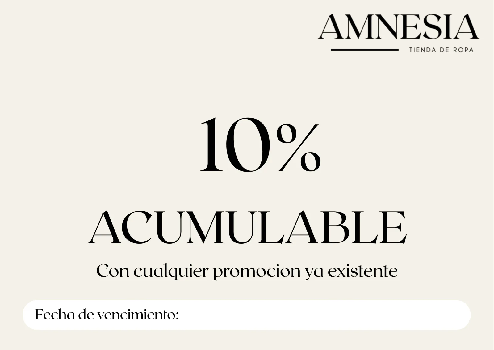 Amnesia — promo 10% acumulable con cualquier promoción