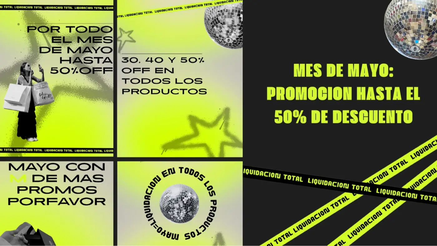Meta Ads — campaña promo Mes de Mayo, liquidación 50% off